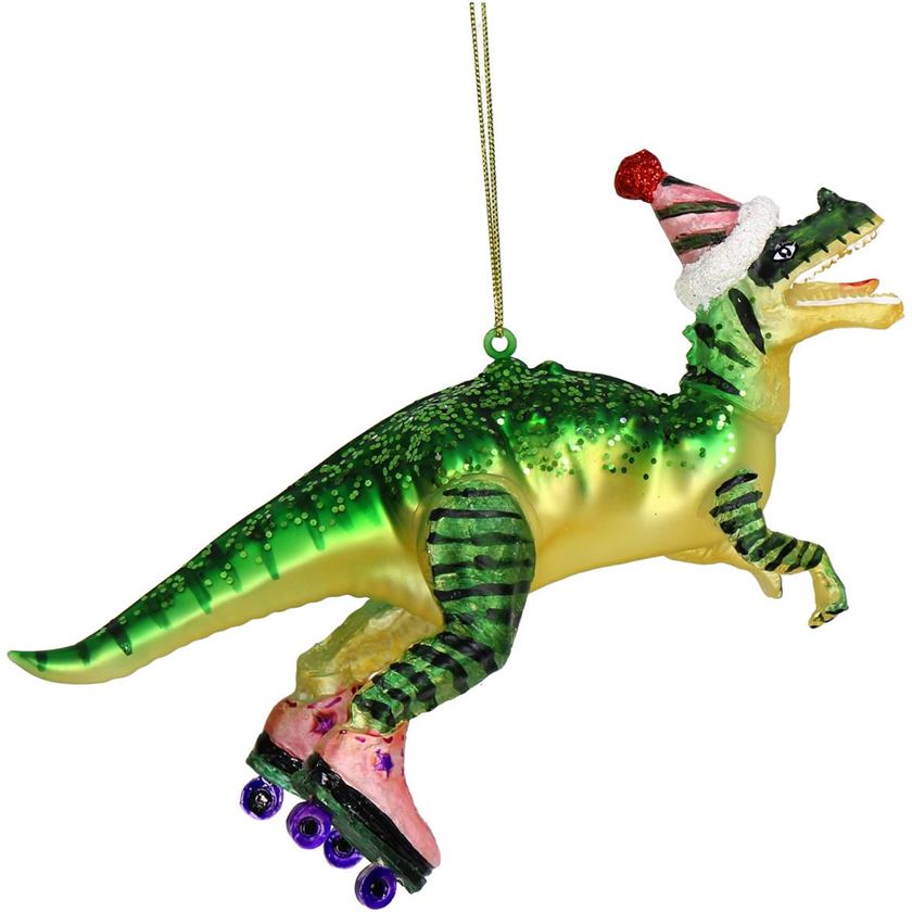 Ozdoba dynosaurus s bruslemi 18 cm