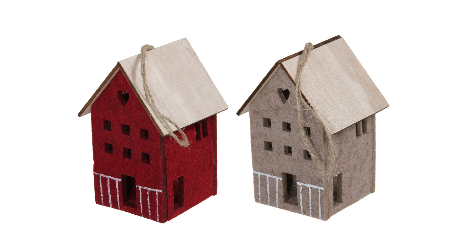 Domek filcový závěs 11 cm sada 2 ks