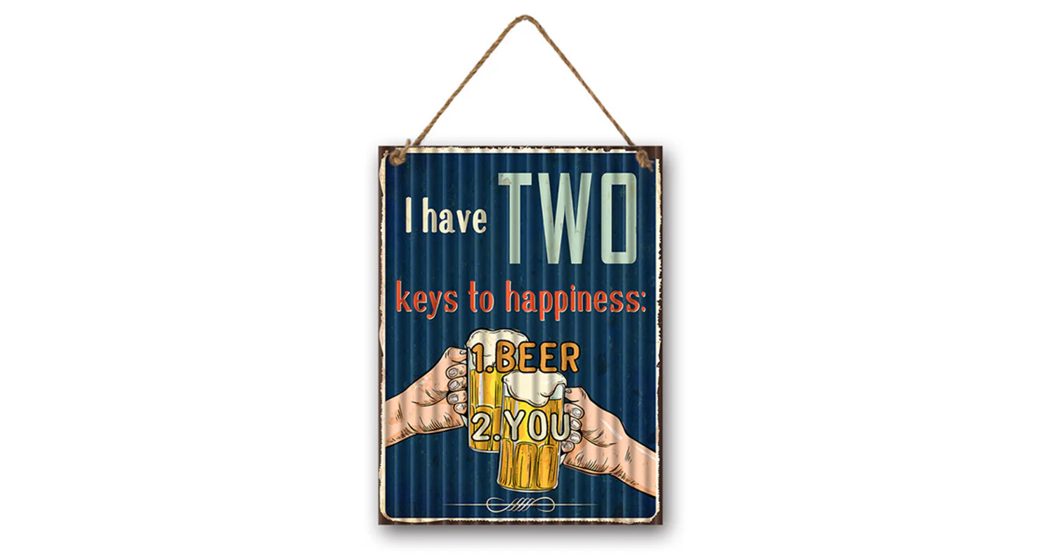 Nástěnná cedule "Two keys to happiness"