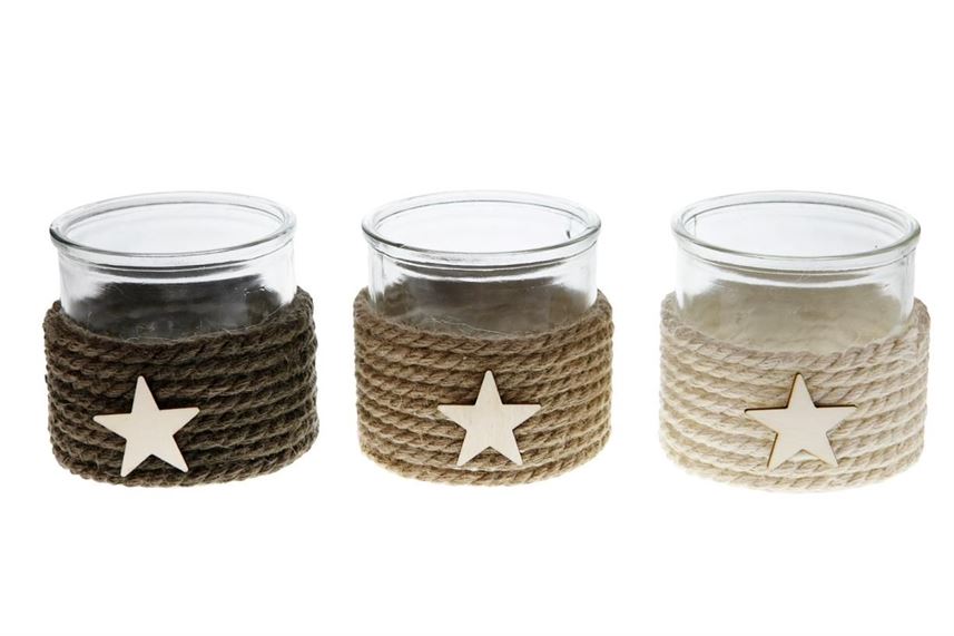 Kalich na čajovou svíčku provázkový 10 cm sada 3 ks